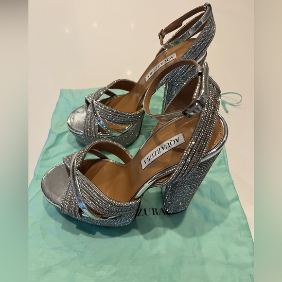 AUTH WOMEN’S AQUAZZURA SUNDANCE 140 CRYSTAL EMBELLISHED PLATFORM SANDALS - SZ 6. - Picture 11 of 12